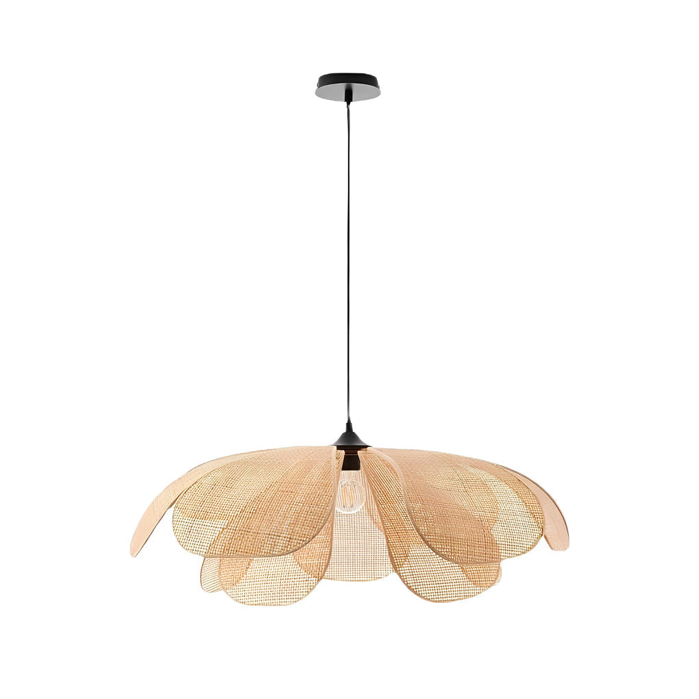 Elegant Rattan Flower Petal Chandelier with Three-Step Dimming for Living Room