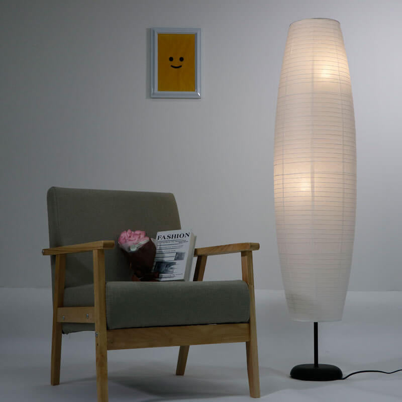 Scandi-Style White Rice Paper Column Floor Lamp for Living Room Decor