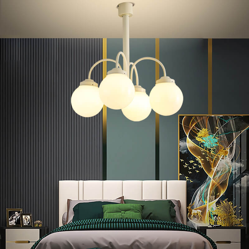 Retro Milky White Glass Orb Chandelier Fixture for Elegant Dining Spaces