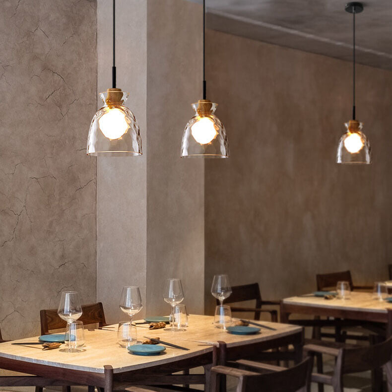 Scandinavian Clear Rippled Glass Pendant Light for Kitchen or Dining Room