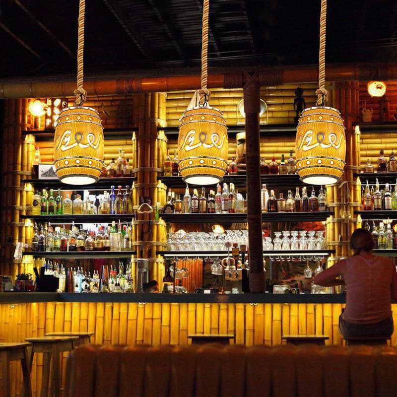 Rustic Vintage Wine Barrel Resin Pendant Light for Kitchen Dining Room