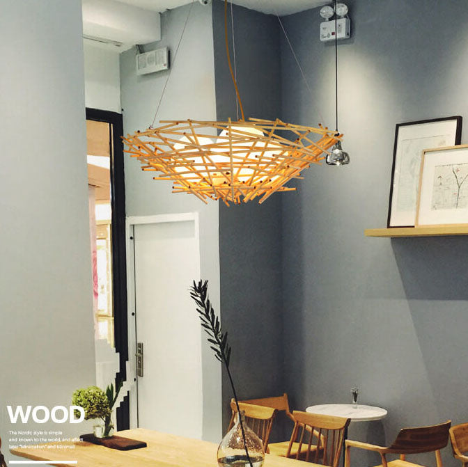 Natural Rattan Weaving Bird Nest 3-Light Chandelier for Boho Home Decor