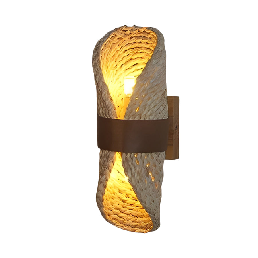 Japanese-Style Rattan Wood LED Wall Light for Living Room & Hallway