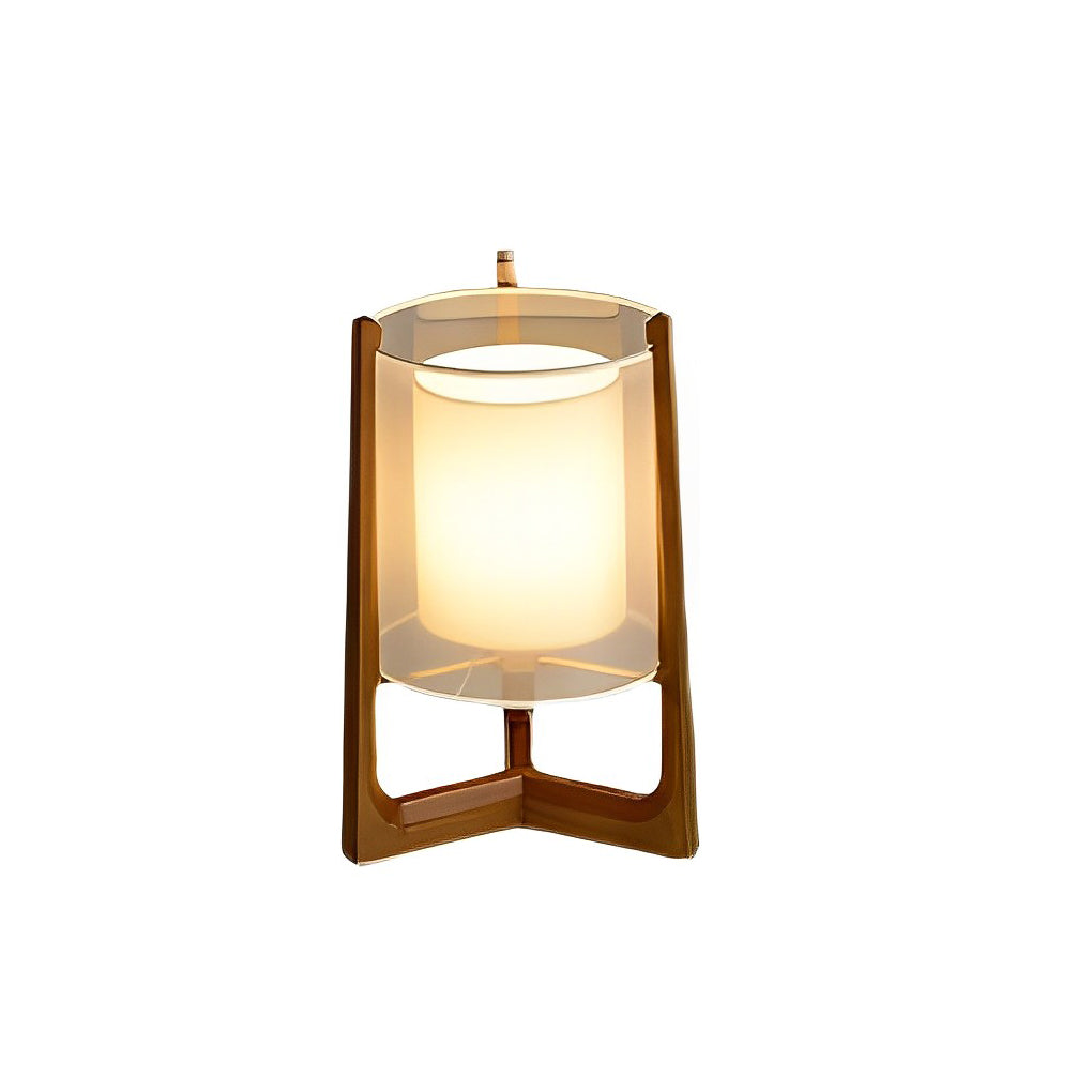 Rustic Japanese Wood LED Floor Lamp with Double Shades for Living Room