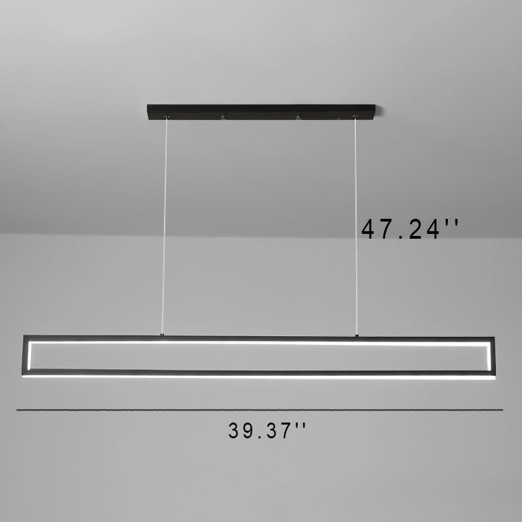 Sleek Black Metal Long LED Chandelier Pendant Light for Dining Room