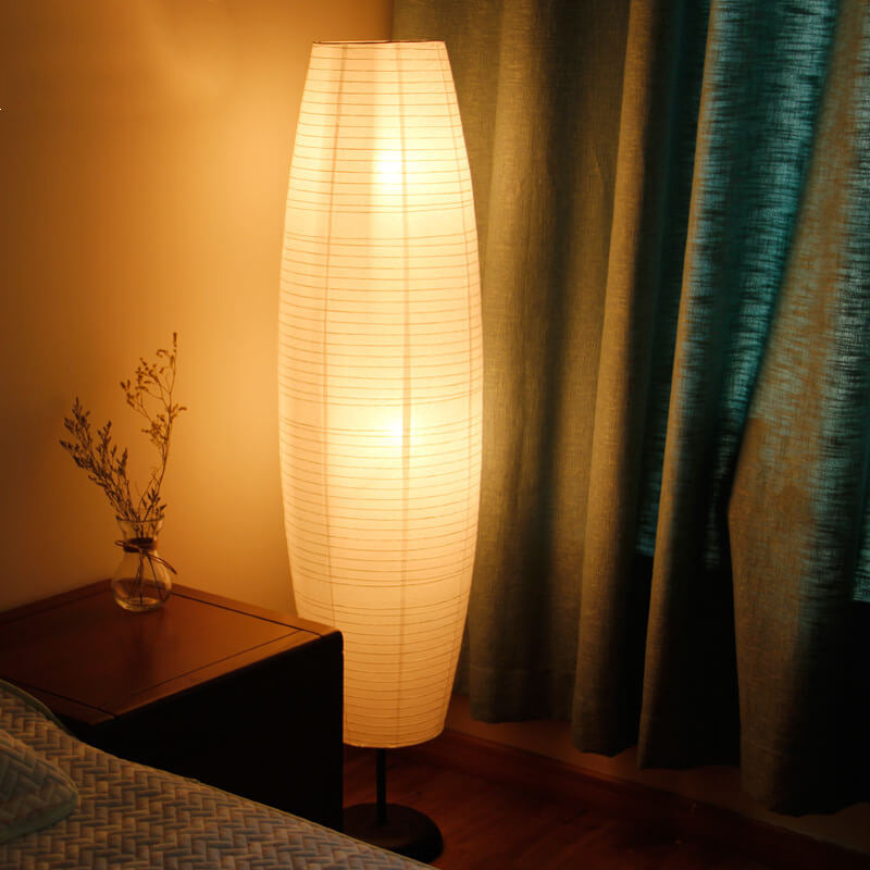 Scandi-Style White Rice Paper Column Floor Lamp for Living Room Decor