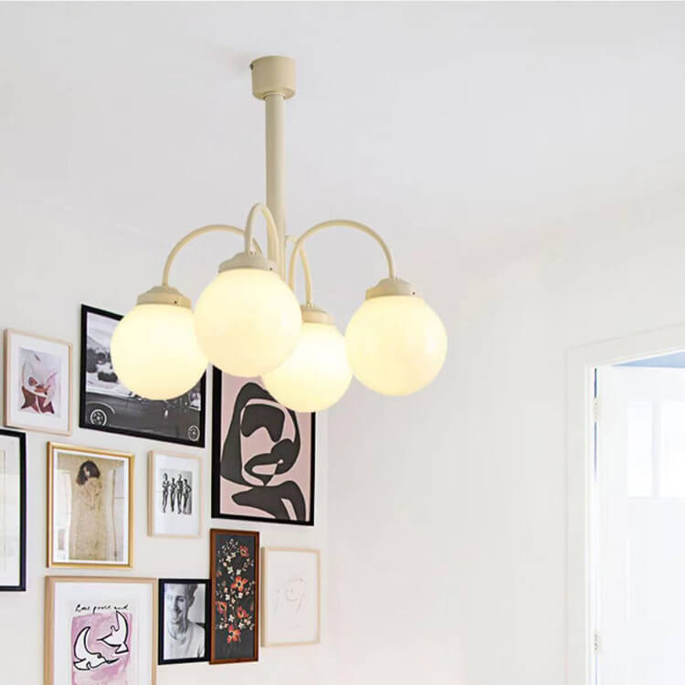 Retro Milky White Glass Orb Chandelier Fixture for Elegant Dining Spaces