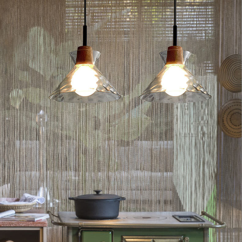 Scandinavian Clear Rippled Glass Pendant Light for Kitchen or Dining Room