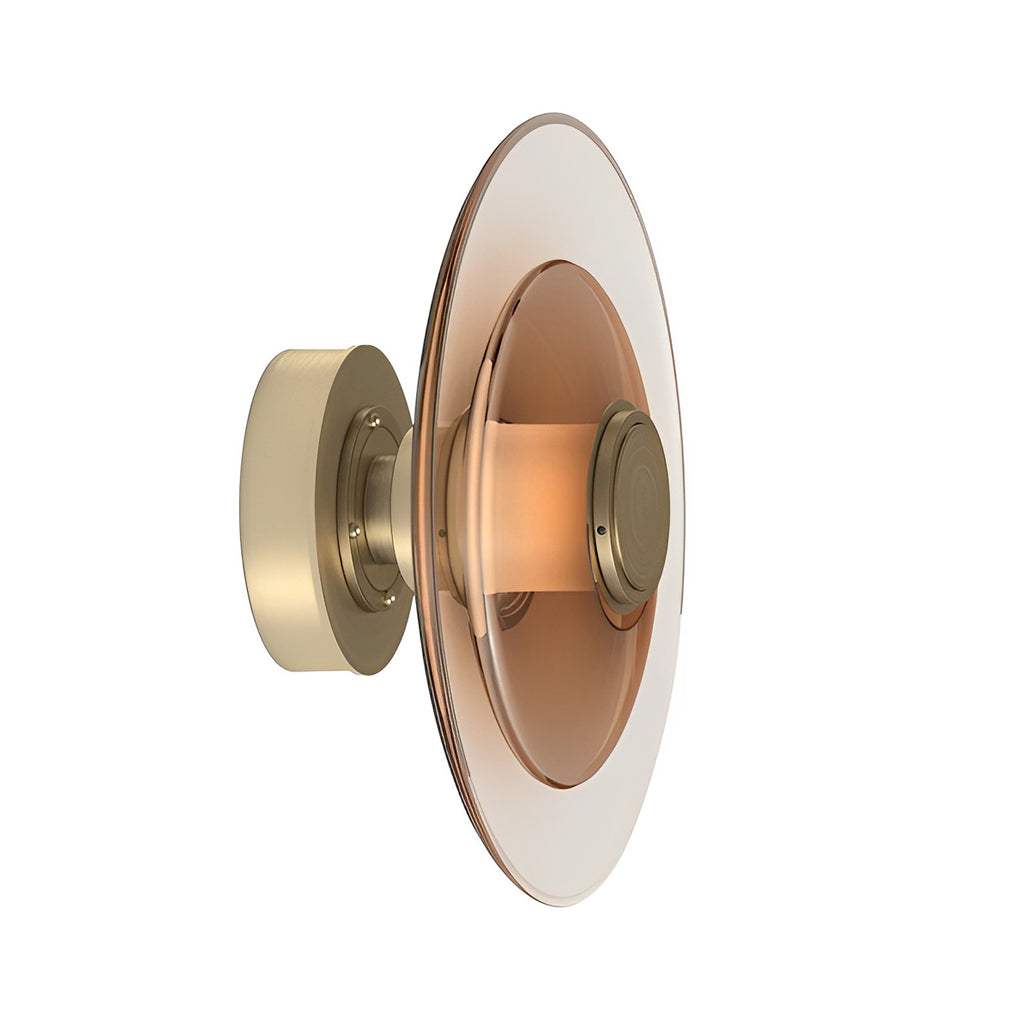 Nordic Style Double Layer Round Glass LED Wall Light in Electroplated Metal