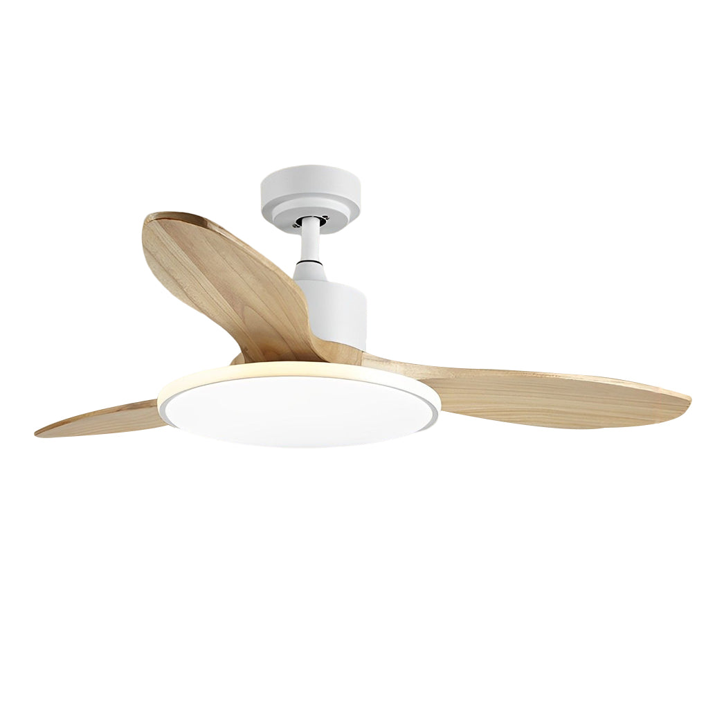 Nordic Wooden LED Ceiling Fan Light with Remote - 3 Step Dimming, Modern