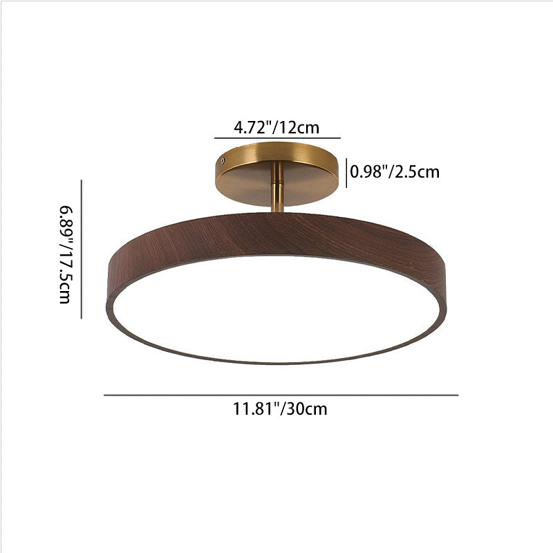 Natural Wood Grain LED Semi-Flush Mount Light for Wabi-Sabi Style Interiors