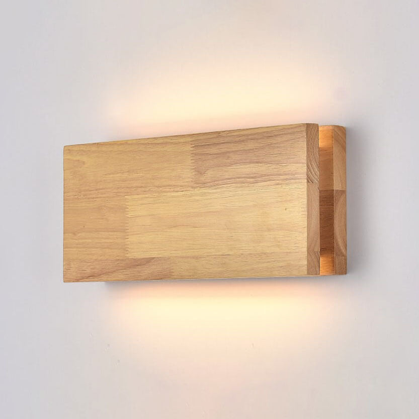Wabi-Sabi Natural Wood Rectangular LED Wall Sconce for Rustic Decor