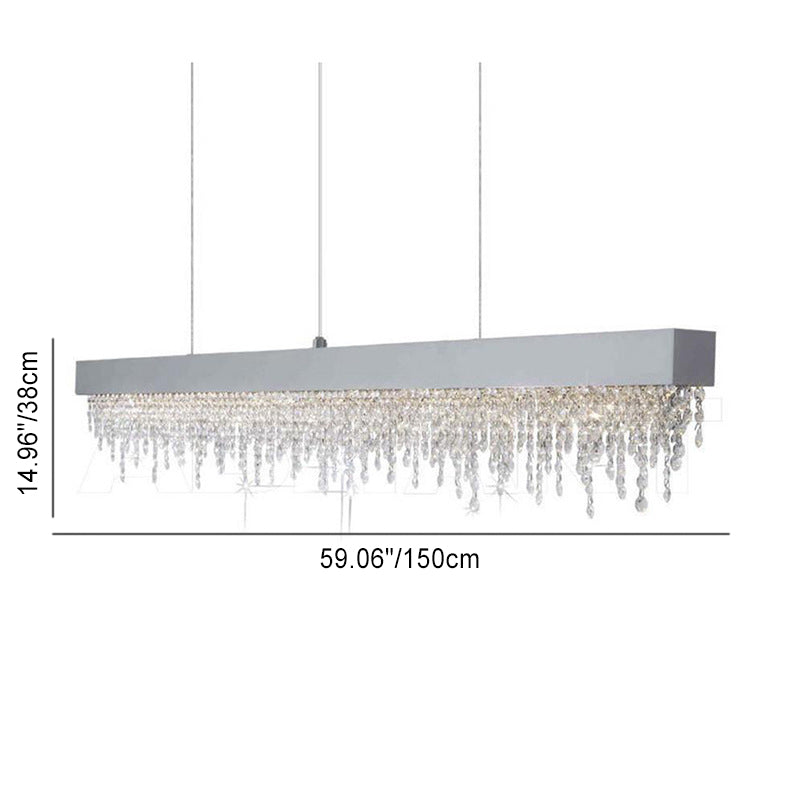 Elegant Silver Stainless Steel Rectangular Crystal LED Chandelier for Dining Room