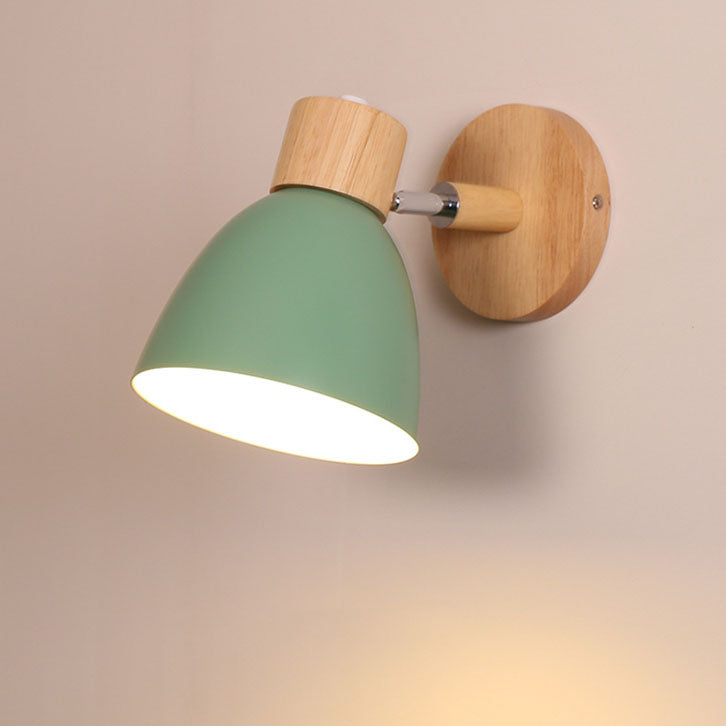 Modern Minimalist Solid Color Macaron Iron Wood Wall Sconce for Bedroom