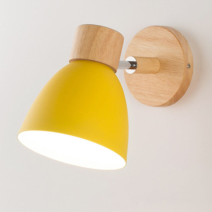 Modern Minimalist Solid Color Macaron Iron Wood Wall Sconce for Bedroom