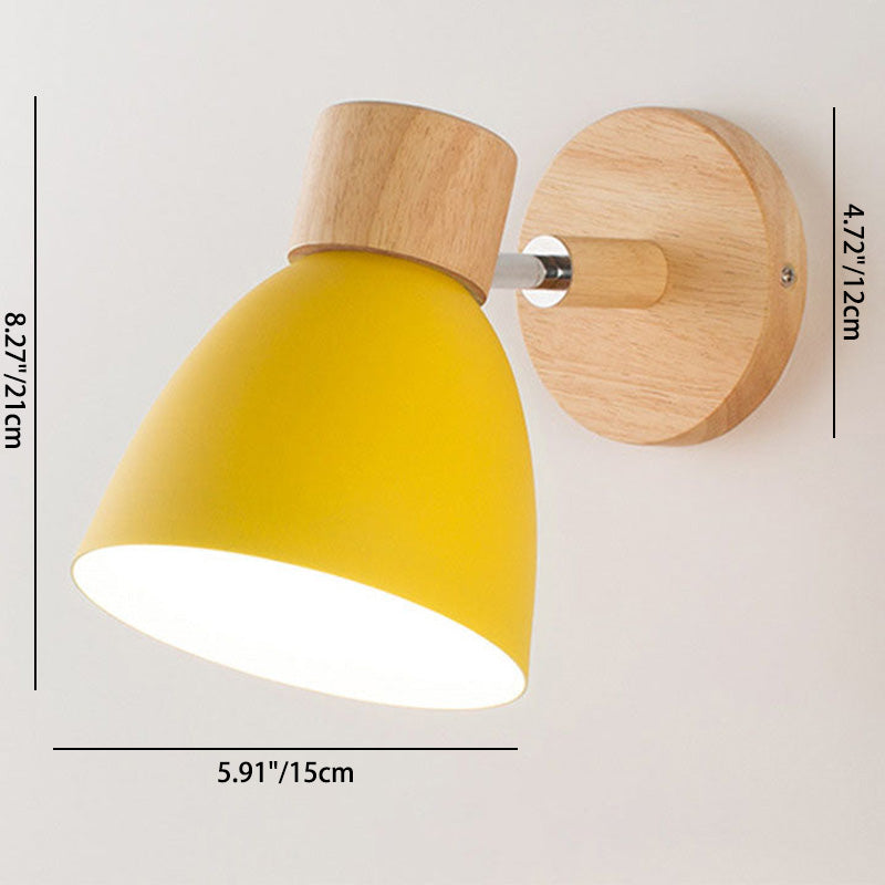 Modern Minimalist Solid Color Macaron Iron Wood Wall Sconce for Bedroom