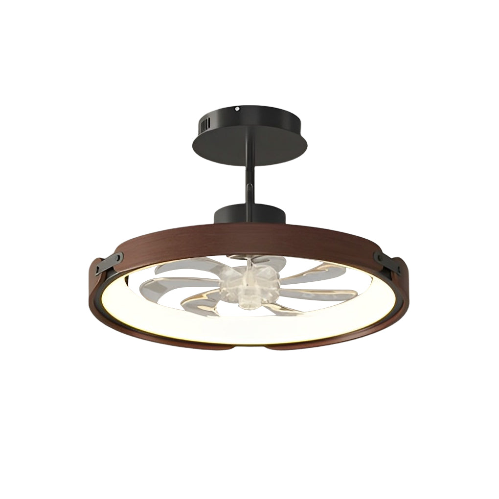 Contemporary Round Wood Bladeless LED Ceiling Fan with App Control
