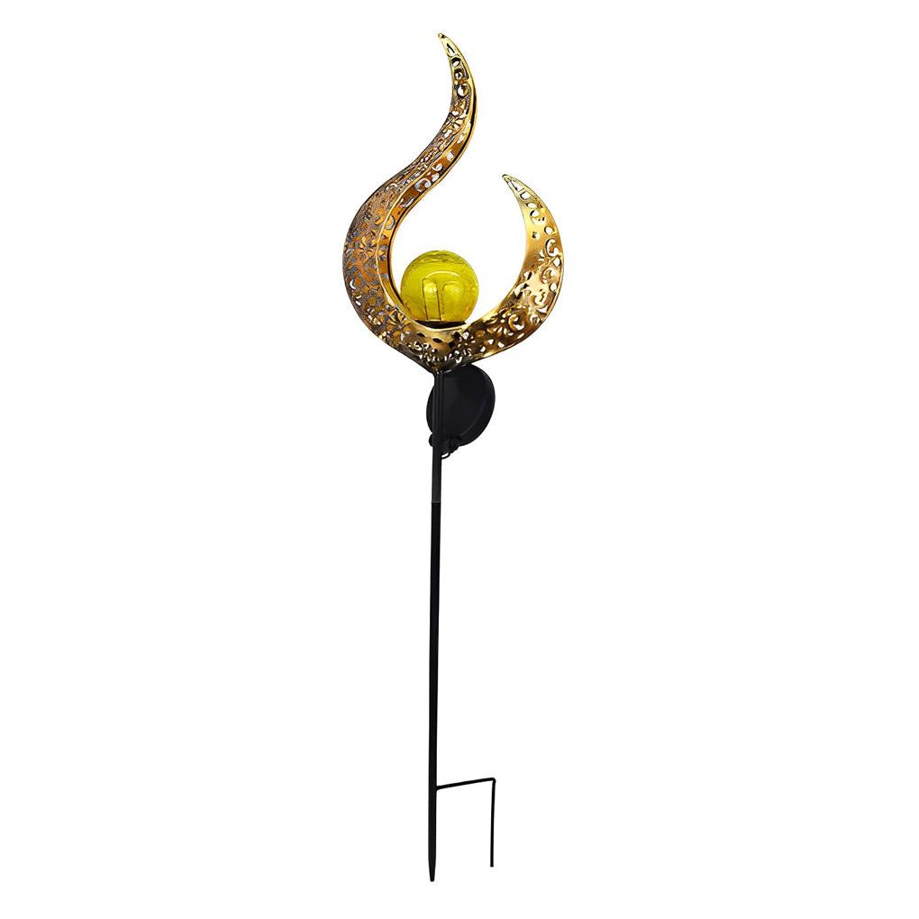 Artistic Solar Garden Light with Hollow Moon & Sun Flame Iron Design