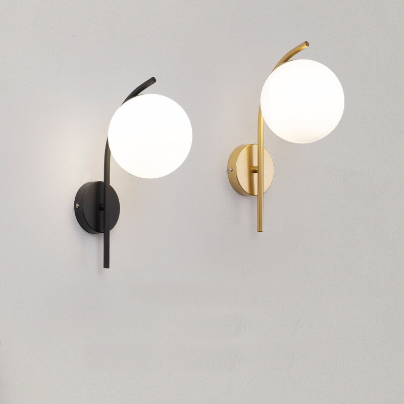 Nordic Arc Brass Glass Globe 1-Light Wall Sconce for Modern Interiors