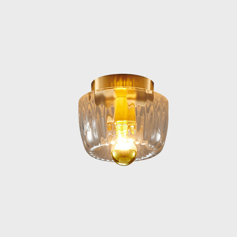 Modern Copper and Glass Sun-Shaped Flush Mount Light for Entryway