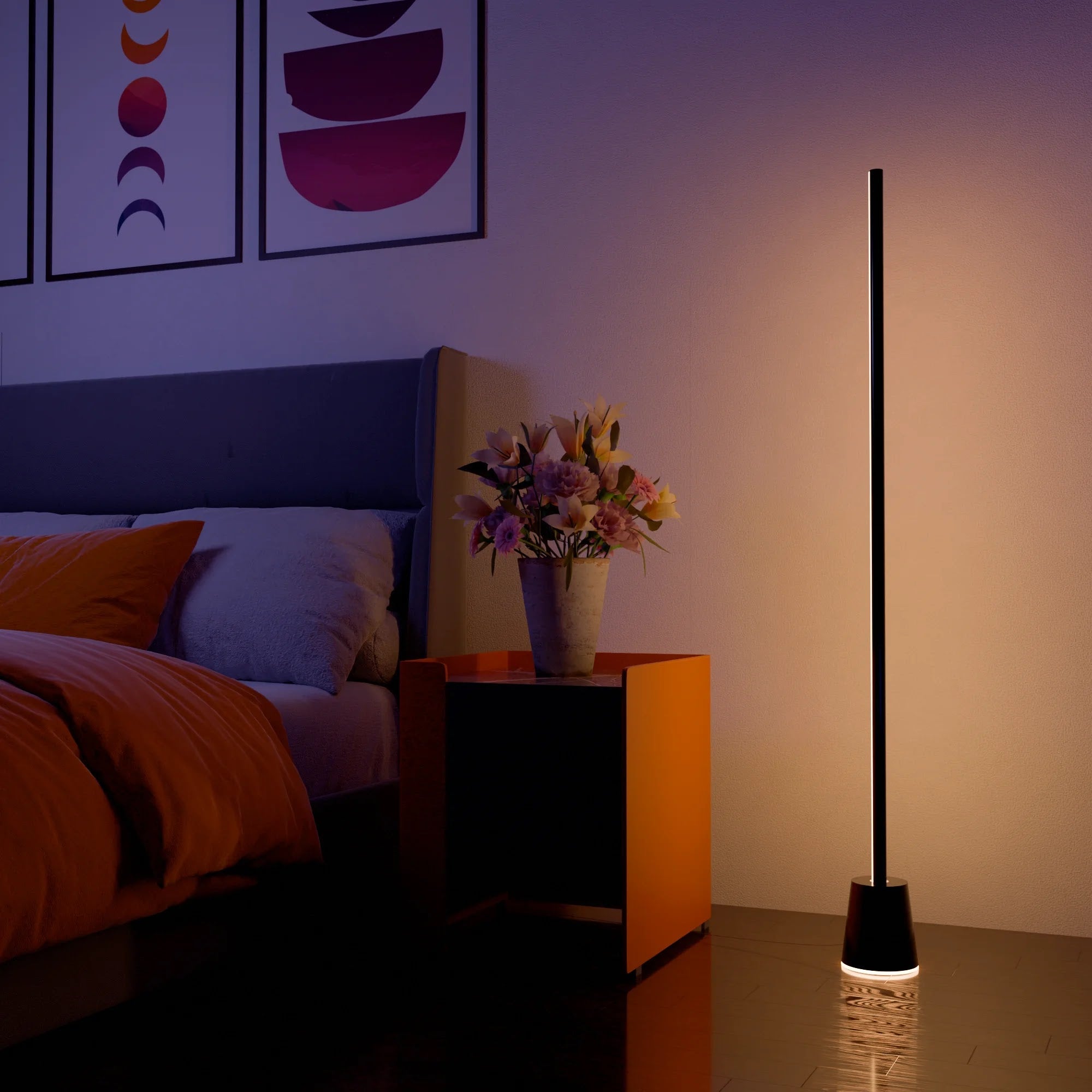 Modern White LED Floor Lamp with Adjustable Arm for Living Room Decor