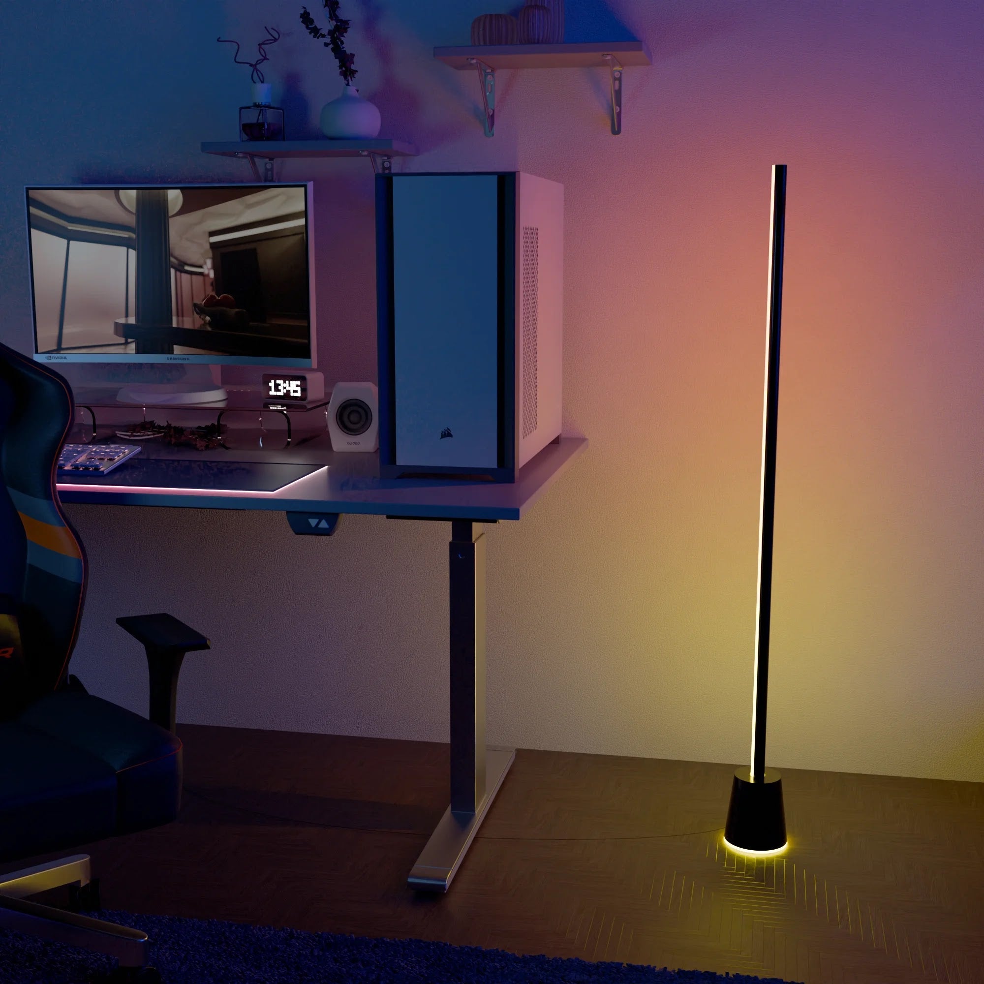 Modern White LED Floor Lamp with Adjustable Arm for Living Room Decor