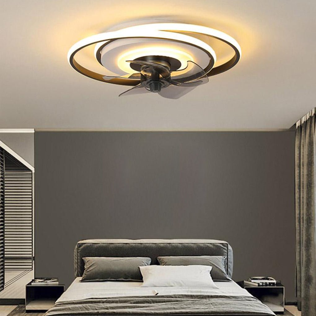 White Dual-Ring Kids Ceiling Fan with LED Light & Remote Control