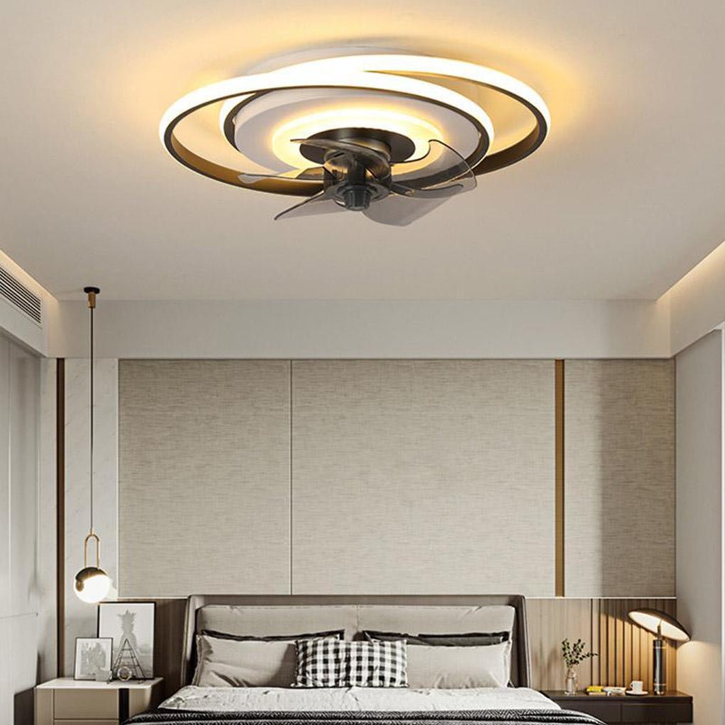 White Dual-Ring Kids Ceiling Fan with LED Light & Remote Control
