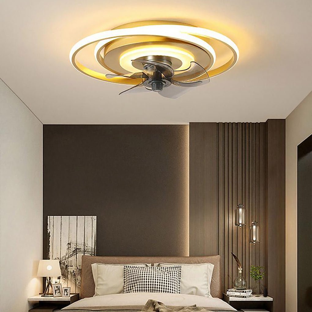White Dual-Ring Kids Ceiling Fan with LED Light & Remote Control
