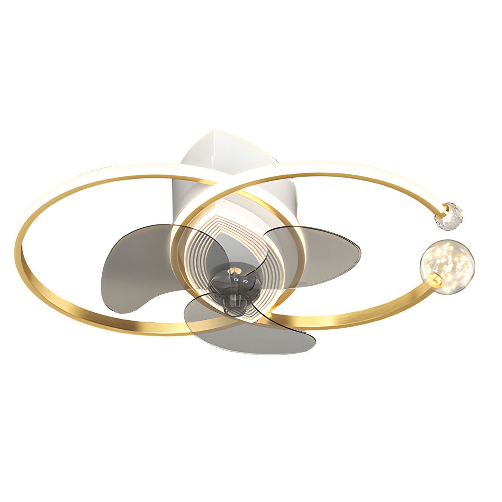 Modern Silver Dual Ring LED Ceiling Fan with 3-Step Dimming for Bedroom