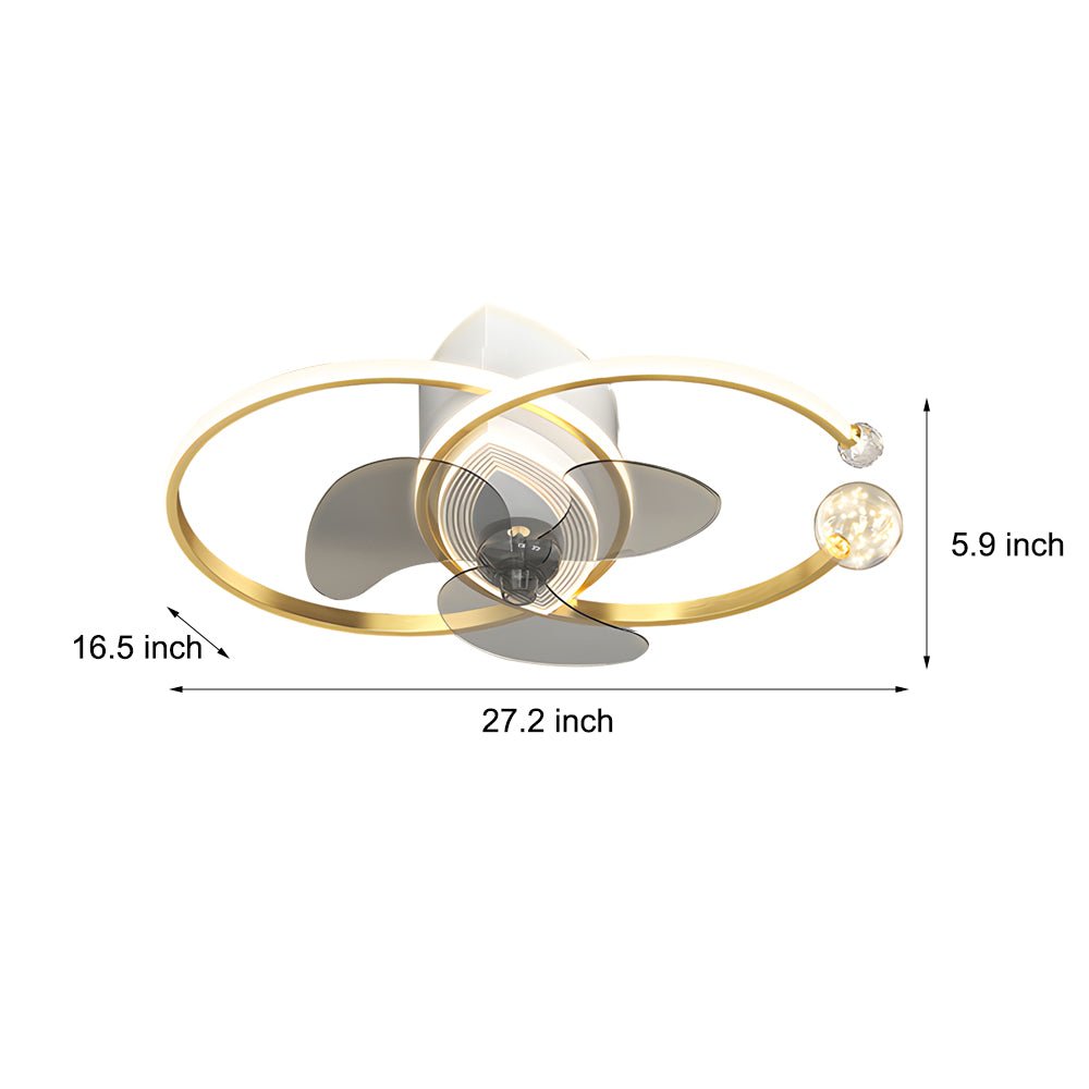 Modern Silver Dual Ring LED Ceiling Fan with 3-Step Dimming for Bedroom