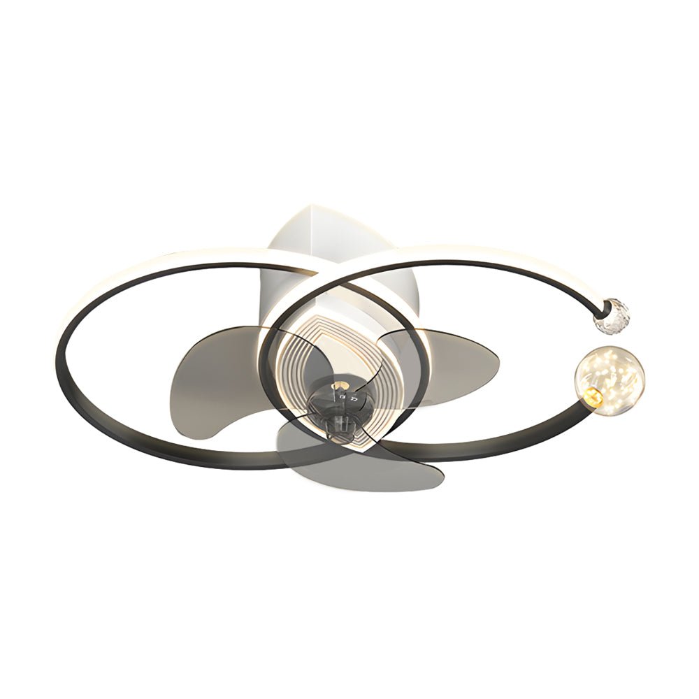 Modern Silver Dual Ring LED Ceiling Fan with 3-Step Dimming for Bedroom