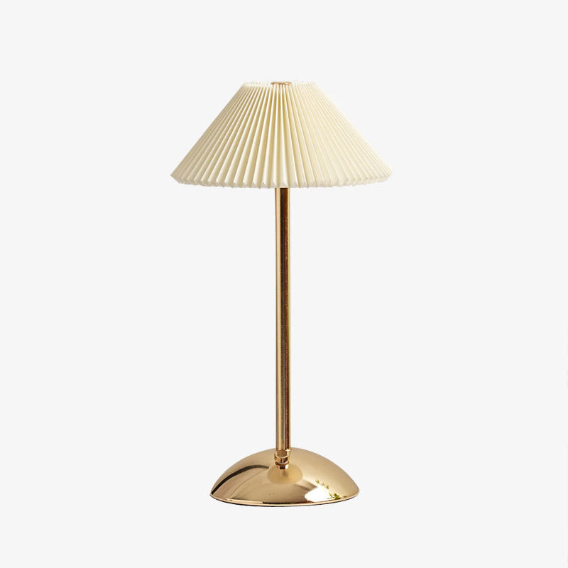 Modern Scandinavian Rechargeable Conic Pleated Fabric Table Lamp for Bedroom