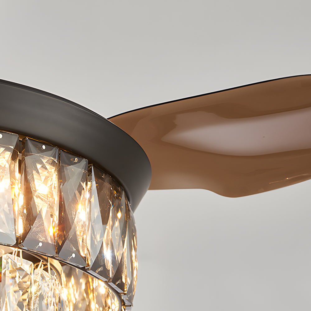 Modern Black Crystal Ceiling Fan with Retractable Blades & LED Lights