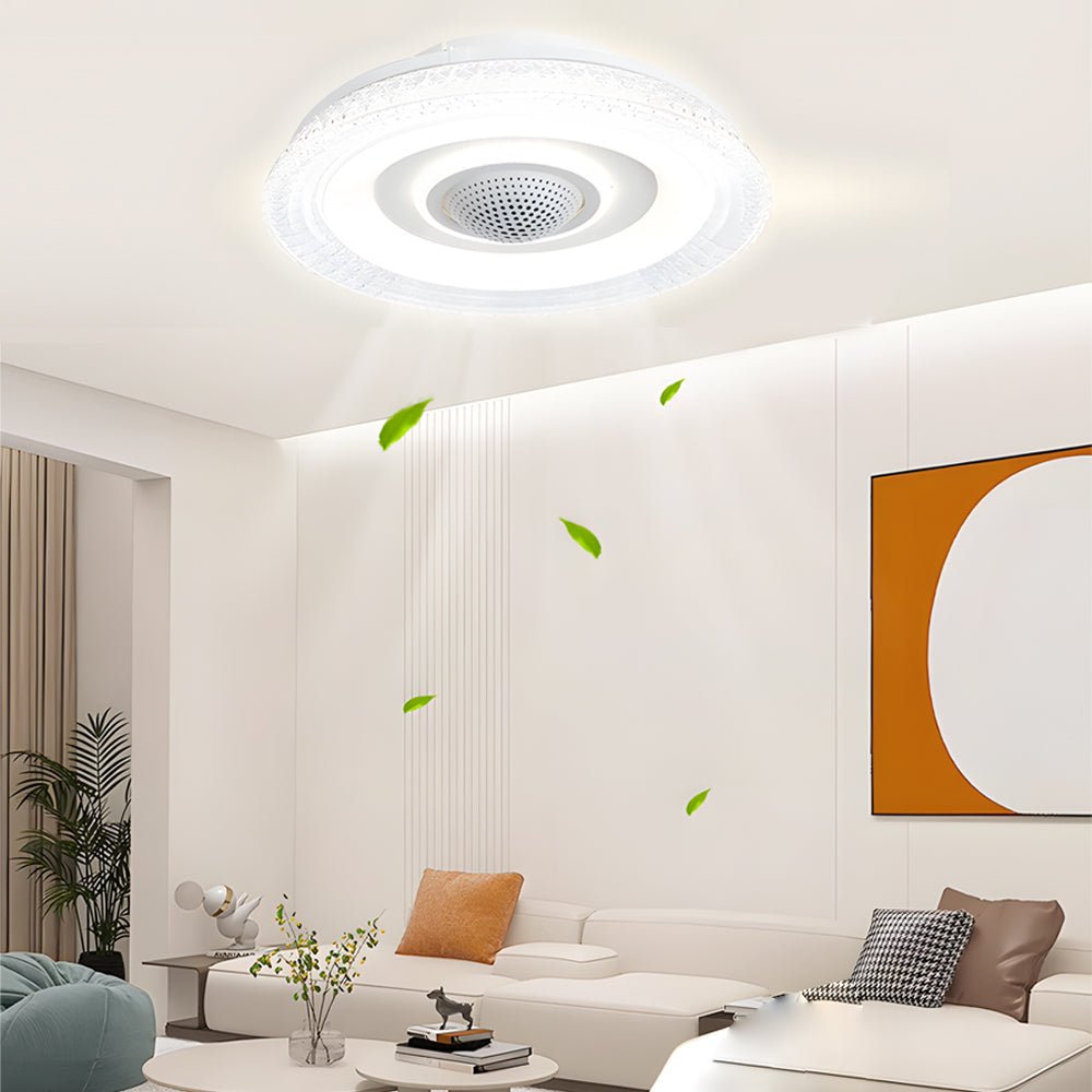 Sleek White Bladeless Smart Ceiling Fan with Remote & Dimmable LED for Home