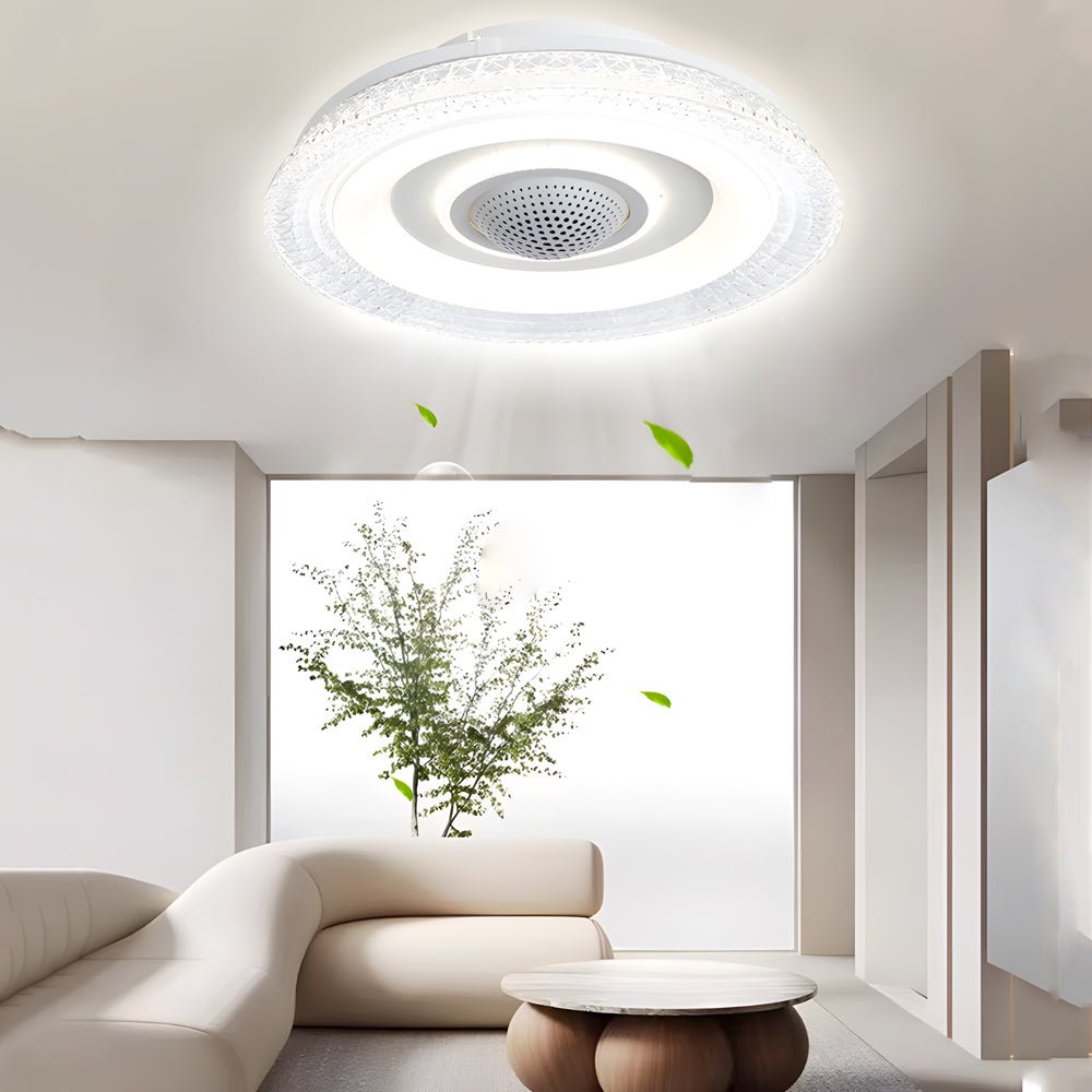 Sleek White Bladeless Smart Ceiling Fan with Remote & Dimmable LED for Home