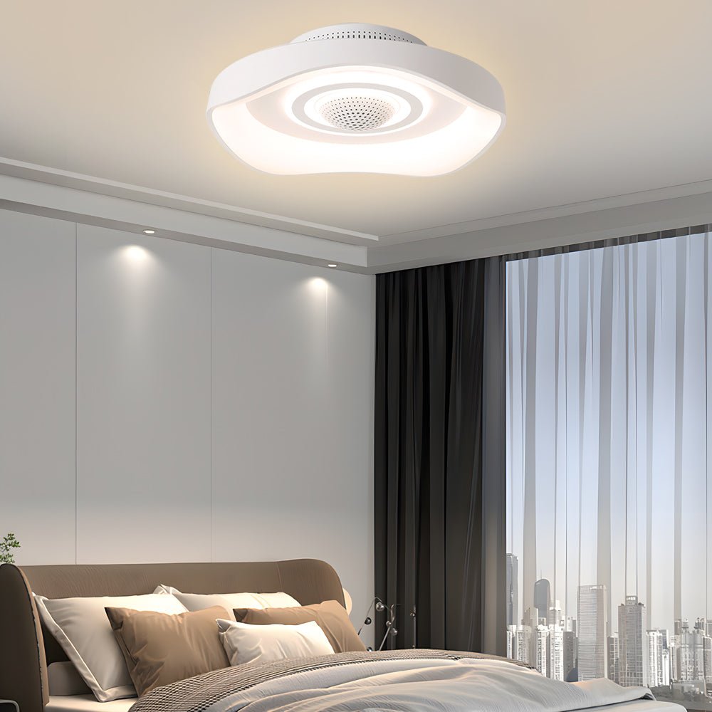 Modern White Bladeless Fan with Dimmable LED Light for Home Comfort