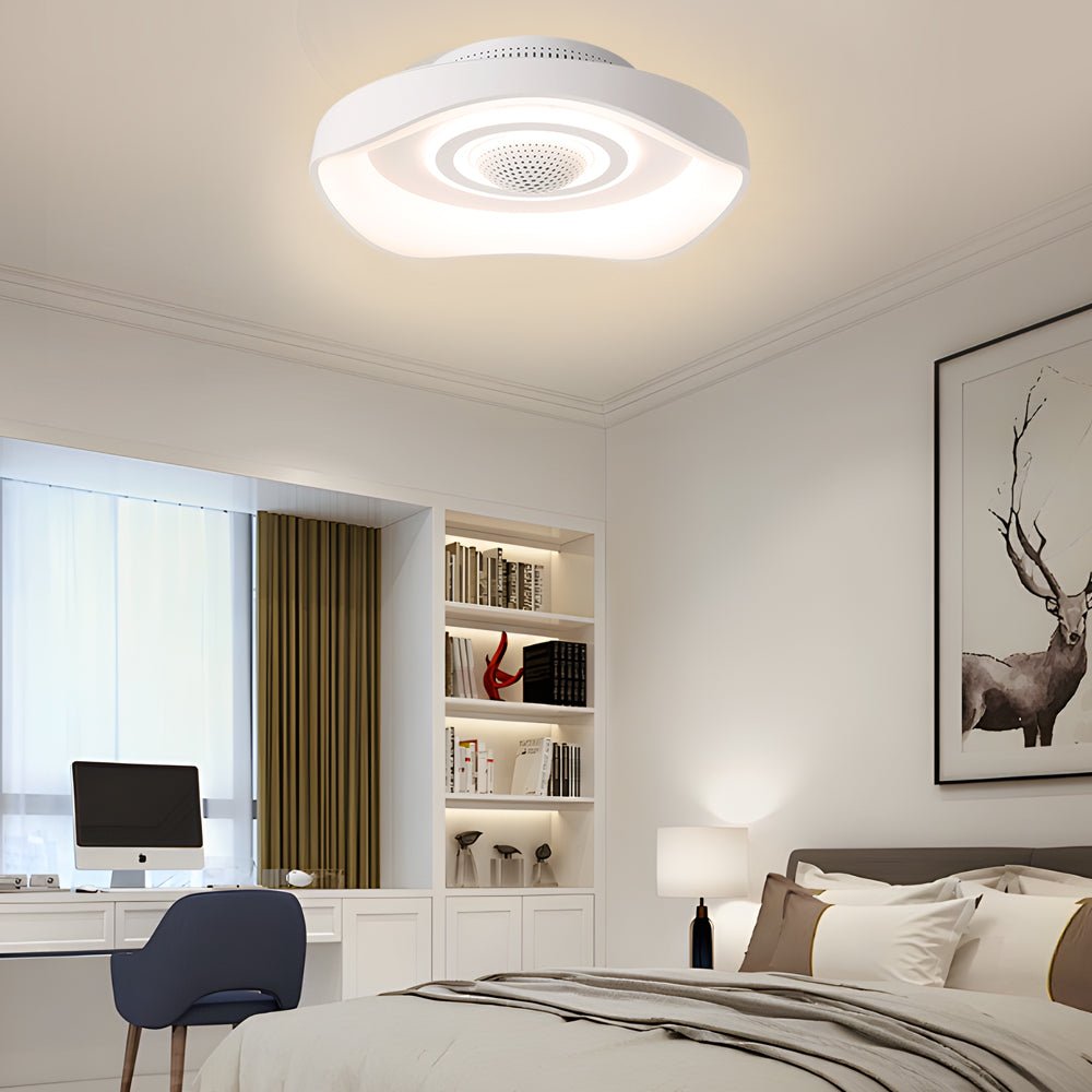 Modern White Bladeless Fan with Dimmable LED Light for Home Comfort