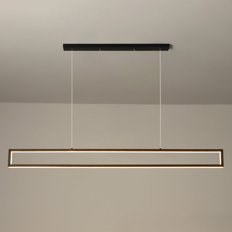 Sleek Black Metal Long LED Chandelier Pendant Light for Dining Room