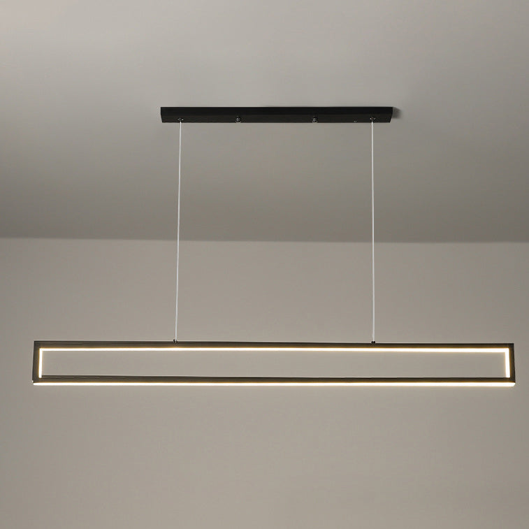 Sleek Black Metal Long LED Chandelier Pendant Light for Dining Room