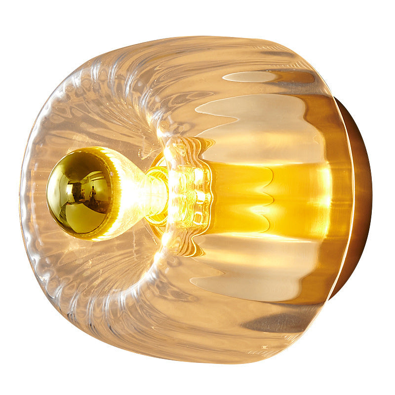Modern Copper and Glass Sun-Shaped Flush Mount Light for Entryway