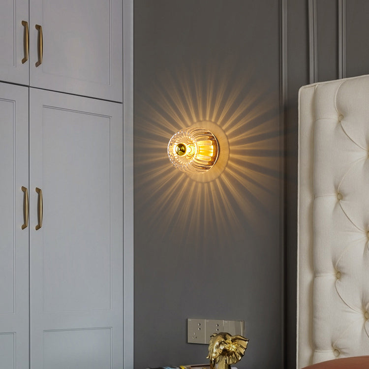 Modern Copper and Glass Sun-Shaped Flush Mount Light for Entryway