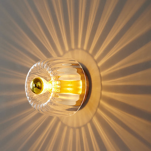 Modern Copper and Glass Sun-Shaped Flush Mount Light for Entryway