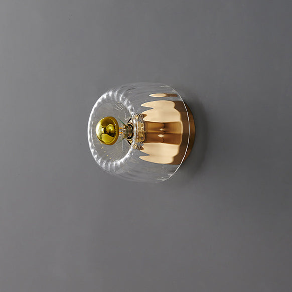 Modern Copper and Glass Sun-Shaped Flush Mount Light for Entryway
