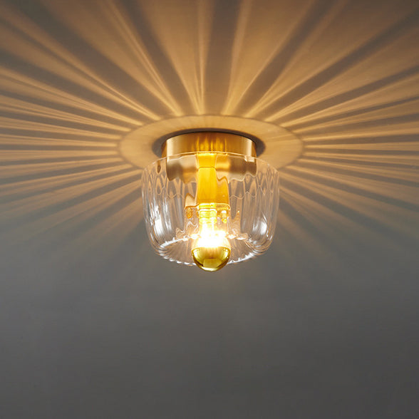 Modern Copper and Glass Sun-Shaped Flush Mount Light for Entryway