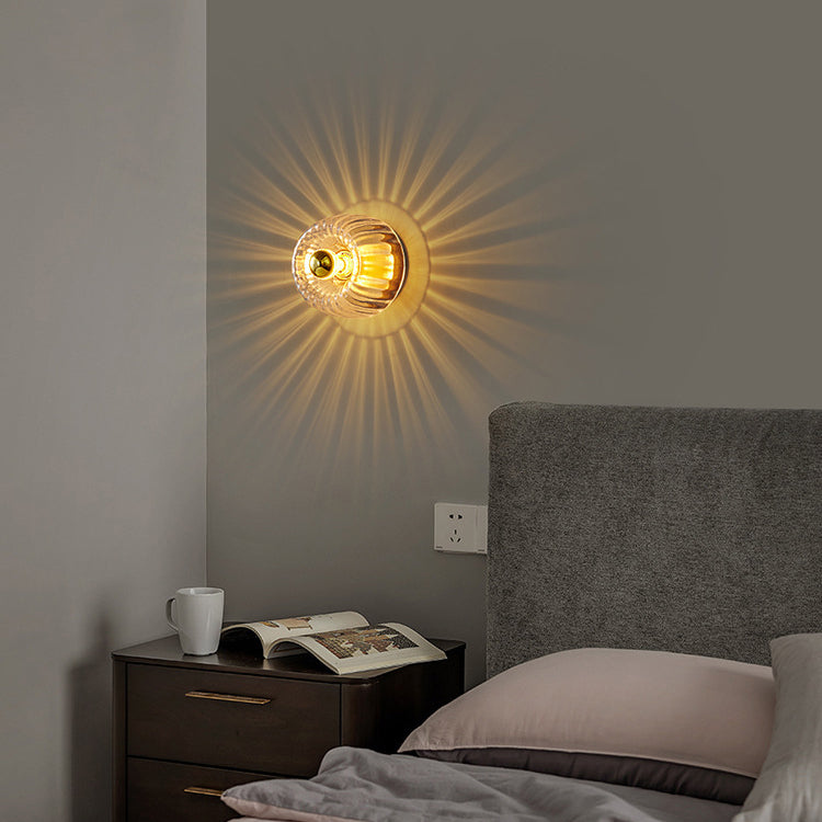 Modern Copper and Glass Sun-Shaped Flush Mount Light for Entryway