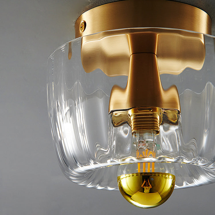 Modern Copper and Glass Sun-Shaped Flush Mount Light for Entryway