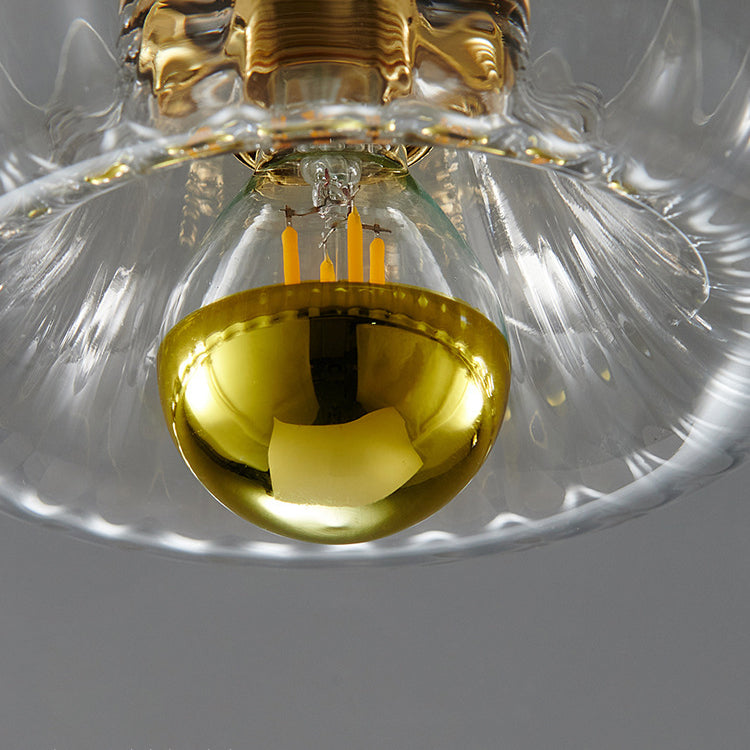 Modern Copper and Glass Sun-Shaped Flush Mount Light for Entryway