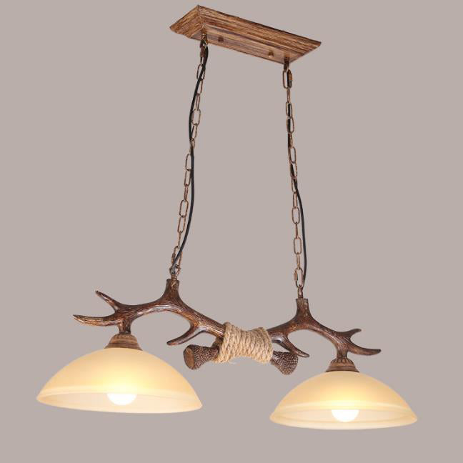 Antler-Inspired Vintage Resin Glass Bowl 2-Light Chandelier for Rustic Decor