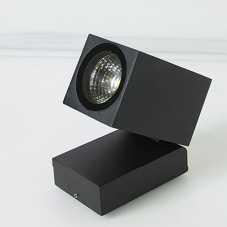 Adjustable Modern Black Square LED Outdoor Spotlight Wall Lamp for Garden